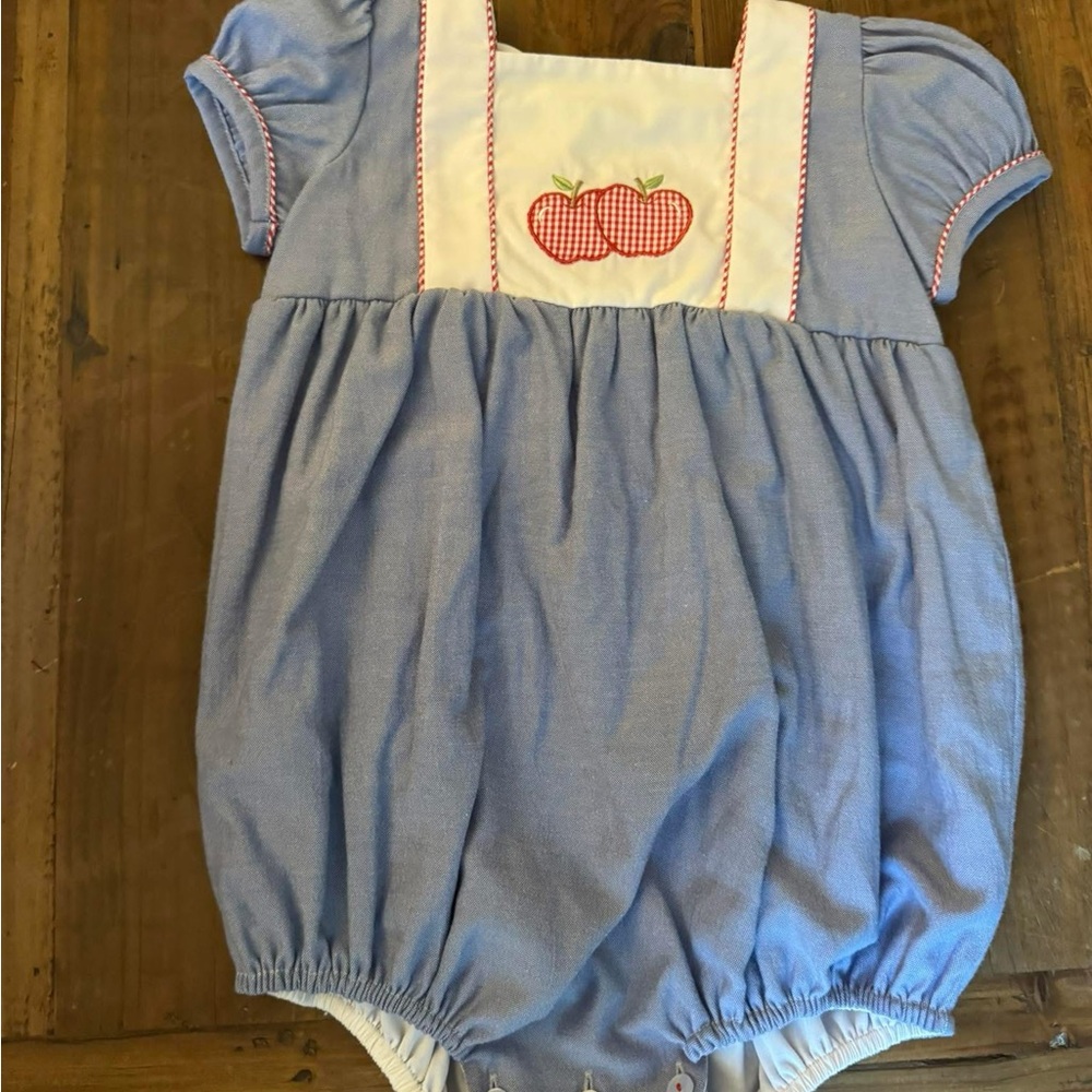 Blue Kids One Piece with Apple Embroidery